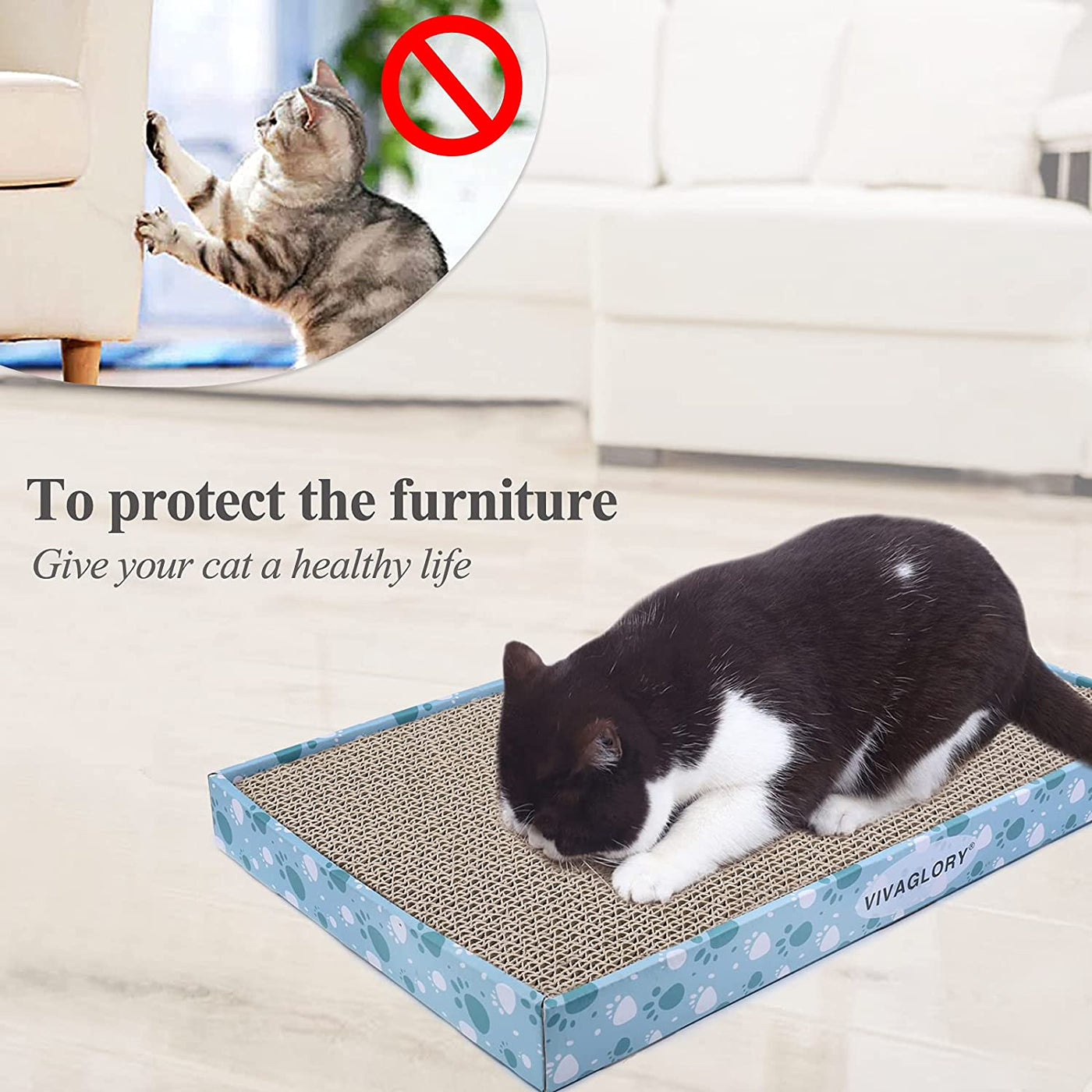 Cat Scratcher, Cat Scratching Pads with Box, Reversible Cat Scratching Board Cat Scratchers for Indoor Cats Kitty, Cardboard Cat Scratcher, Catnip Included, 3 Pack, Extra Wide