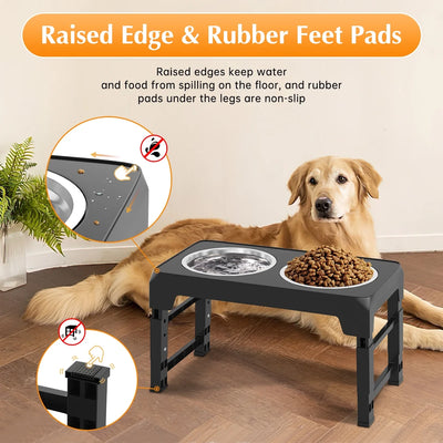 Elevated Dog Bowls Stand with 2 Thick 42Oz Stainless Steel Dog Food Bowls, Raised Dog Bowls 5 Heights Adjustable for Small Medium and Large Dogs, Cats